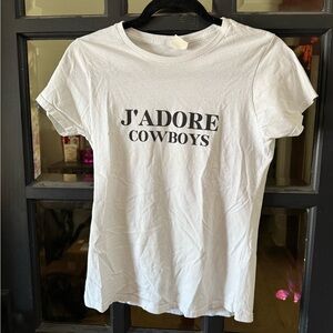 White Graphic Tee with 'J'Adore Cowboys' Print
